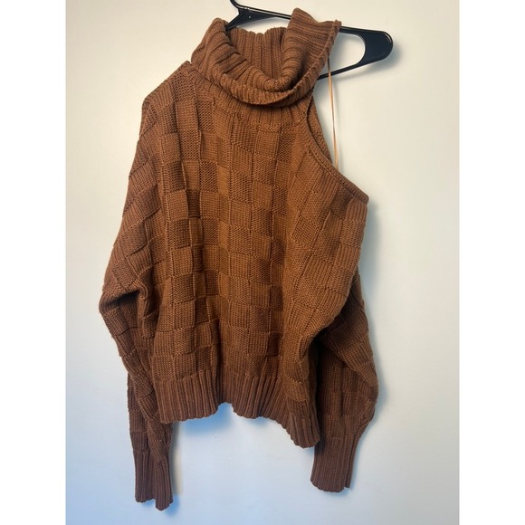 ASTR The Label Sweaters - ASTR The Label Cold Shoulder Sweater‎ Wm XL Brown Checkerboard Knit AT17528 Cozy